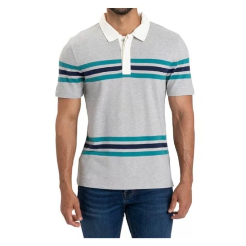 Threads 4 Thought Ashby Pique Striped Polo Shirt Men's XL Heather Gray NWT